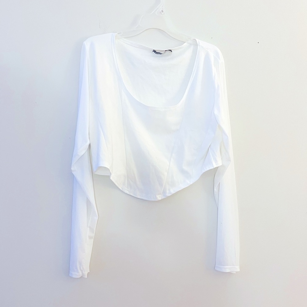 white corset style long sleeve